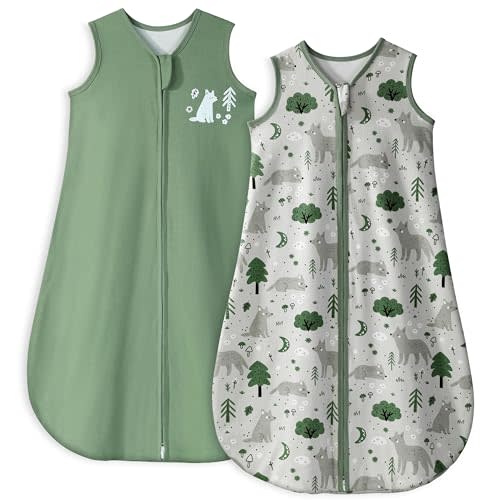 Yoofoss Baby Sleep Sack 6-12 Months TOG 1.0 Baby Wearable Blanket, 2 Pack 100% Cotton Infant Toddler Sleeping Sack 2-Way Zipper Lightweight Sleep Sack