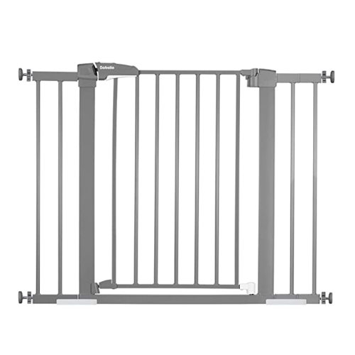 BABELIO 26-40 Inch Easy Install Pressure Mounted Metal Baby Gate/Pet Gate, No Drilling, No Tools Required, with Wall Protectors and Extenders (Gray)