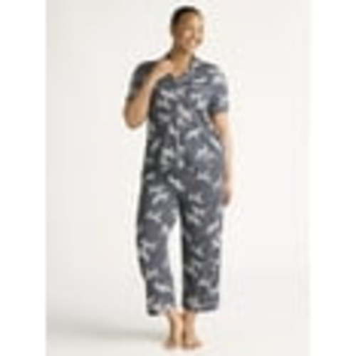Joyspun Women's Dreamy Soft Collection Notch Collar Short Sleeve Knit Top & Capri Pajama Set, 2-Piece, Sizes XS-3X