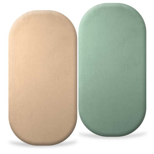 Muslin Bassinet Sheets for Baby Boy Girl,Breathable Baby Bassinet Sheets Fitted for Bassinet,Oval Rectangle,Hourglass,Bassinet Mattress/Pad,Soft Cotton 2 Pack