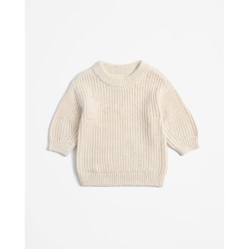 Baby Organic Cotton Chunky Rib Knit Jumper - Cream Gardenia Fleck