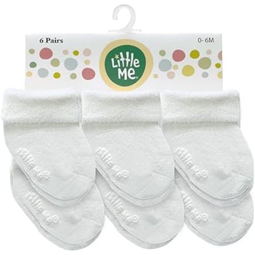 Little Me Baby Socks – 6-Pack Terry Turn Cuff Socks for Newborns, Infants & Babies, 0–6 Months