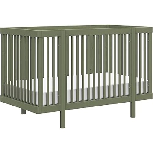Babyletto Pogo Convertible All-Stages Bassinet, Midi, Full-Size Crib in Olive Green, Greenguard Gold Certified, Portable & Adjustable with Conversion Kits and Pads Included
