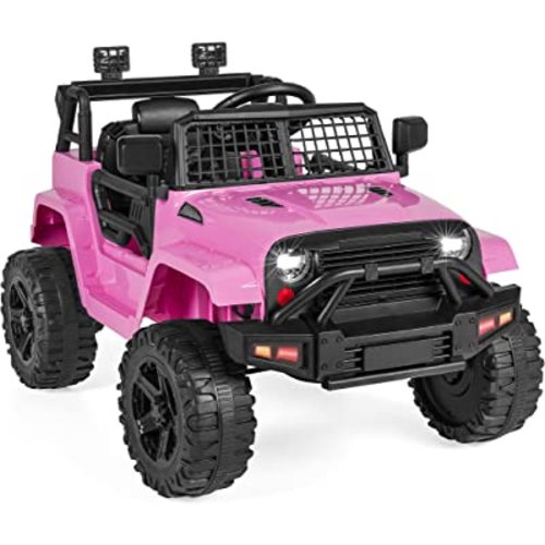 Best Choice Products 12V Kids Ride On Truck Car w/Parent Remote Control, Spring Suspension, LED Lights, AUX Port - Pink