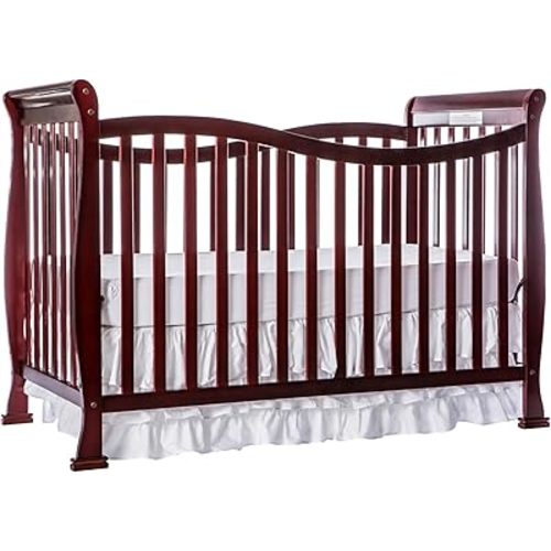 Dream On Me Violet 7-In-1 Convertible Life Style Crib In Cherry, Greenguard Gold Certified, 4 Mattress Height Settings, Made Of Sustainable New Zealand Pinewood