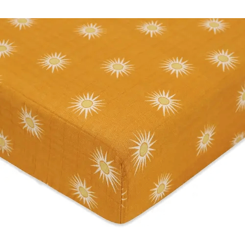 Babyletto 100% Organic Cotton Crib Sheet, GOTS-Certified, Fitted 360°, Ultra-Soft and Breathable Muslin - Golden Hour