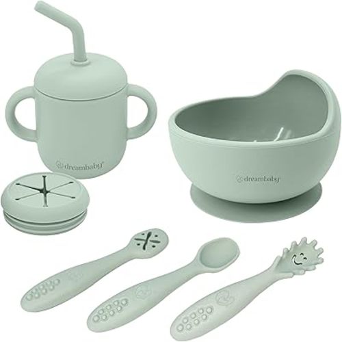 Dreambaby Mess-Free Toddler Silicone Meal Set: Suction Bowl, Cutlery + Snack/Drink Cup, 6 Piece Set