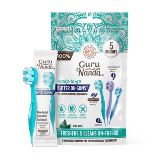GuruNanda Butter on Gums Pre-Pasted Toothbrushes - 5ct