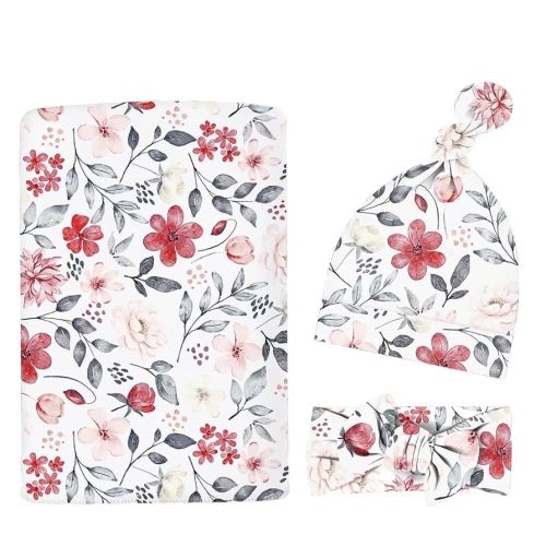 Newborn Swaddle Set with Matching Headband Hat and Bow Set Floral Baby Girl Newborn Receiving Blankets Baby Swaddle Nursery Wildflower Baby Blanket