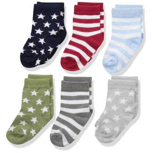 Luvable Friends Baby Basic Socks, Stars/Stripes 6Pk, 0-6 Months