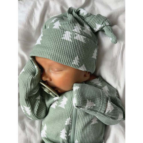 Organic Waffle Knot Beanie, Alpine Trees