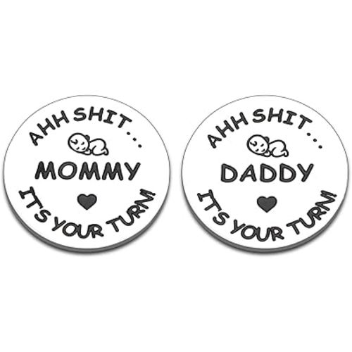 New Baby Gift for Dad Mom Decision Coins Funny New Parents Pregnancy Gift for First Time Daddy Mummy to be Christmas Birthday Baby Shower Father's Mother's Day Coin for Husband Wife Double-Sided