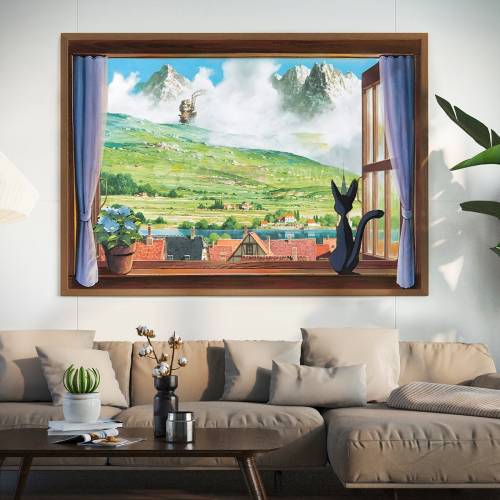 LIMITED EXC DESIGN ! Moving Anime Castle Poster, Hayao Studio, Castle Poster,How Castle Moving Window Art, Anime Poster Anime Canvas Cat Art
