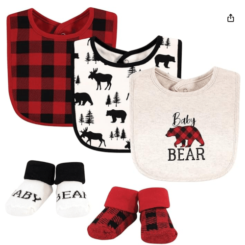HUDSON BABY BIB & SOCKS SET 5PC BABY BEAR PLAID : Amazon.ae: Baby Products