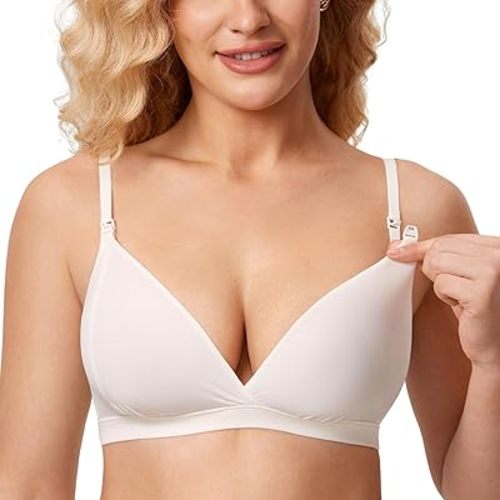 MOMANDA Womenâ€™s Inbarely Nursing Bras Wireless Bralette V Neck Seamless No Underwire Maternity Bra for Breastfeeding