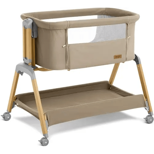 3 in 1 Baby Bassinet, Rocking Bassinets with Comfy Mattress and Wheels, Adjustable Height Bassinet Bedside Sleeper, Easy Folding Portable Crib for Newborn (Khaki)