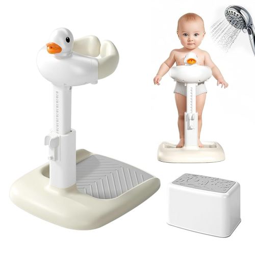 Adjustable Height Baby Shower Stand with Anti-Slip Base, Portable Foldable Bath Stand for Infant Safety, Toddler Standing Bath Support for Shower & Tub for Infants 8-36 Months