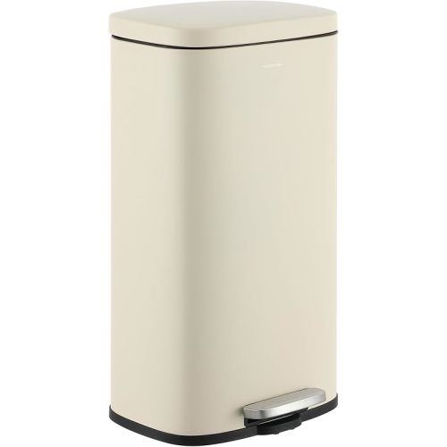 happimess HPM1011I Curtis 8-Gallon Step-Open Trash Can, Fingerprint Resistant, Modern, Minimalistic for Home, Kitchen, Laundry Room, Office, Bedroom, Bathroom, Limestone Beige