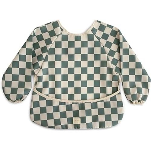 mushie Long Sleeve Baby Bib | Water Resistant Adjustable Fit for Ages 6-24 Months