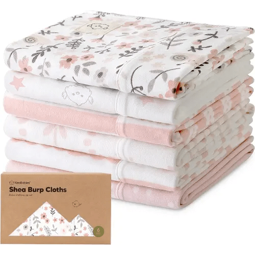 Organic Burp Cloths Baby Girl, Boy - 6-Pack Large Baby Burp Cloths, Super Absorbent Burping Cloths for Babies, Soft & Plush Cotton Burp Cloth, Spit Up Burp Rags, Newborn Burp Clothes(Sweet Charm)