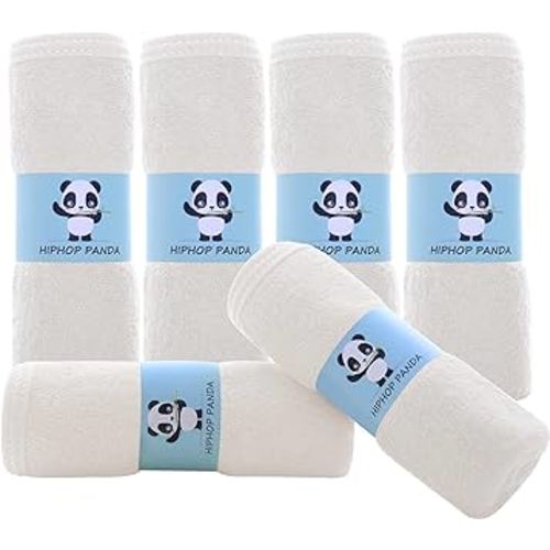 HIPHOP PANDA Baby Washcloths, Rayon Made from Bamboo - 2 Layer Ultra Soft Absorbent Newborn Bath Face Towel - Reusable Baby Wipes for Delicate Skin - Ivory, 6 Pack