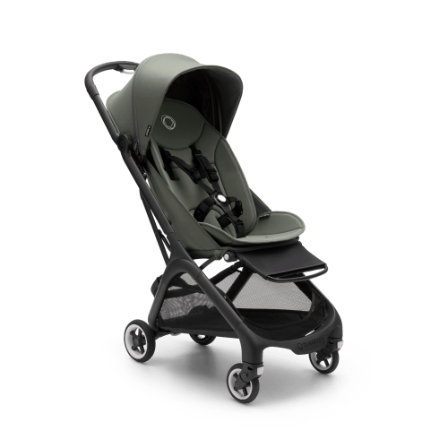 Bugaboo Butterfly seat stroller black base, forest green fabrics, forest green sun canopy
