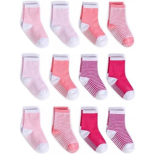 Zaples Grip Crew Socks with Non Slip/Anti Skid Soles for Baby Infants Toddlers Kids Boys Girls