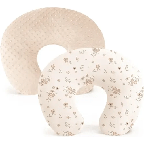 Konssy 2 Pack Nursing Pillow Covers, Soft and Comfortable Nursing Cover for Breastfeeding Pillows, Pillow Slipcover for Baby Girls Boys Newborn(Brown, Blossom)
