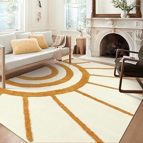 OJIA Boho Living Room Rug 5'x8', Large Washable Rugs Soft Tufted Bedroom Rug Nursery Rug, Cotton Woven Beige Area Rugs Floor Carpet for Dorm/Kids Room/Dining Room/Office