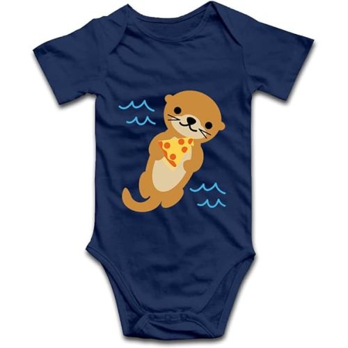 DOQOSESHY Cute Sea Otter Loves Pizza Baby Bodysuit Toddler Outfits Short Sleeve/Sleeveless/Long Sleeve