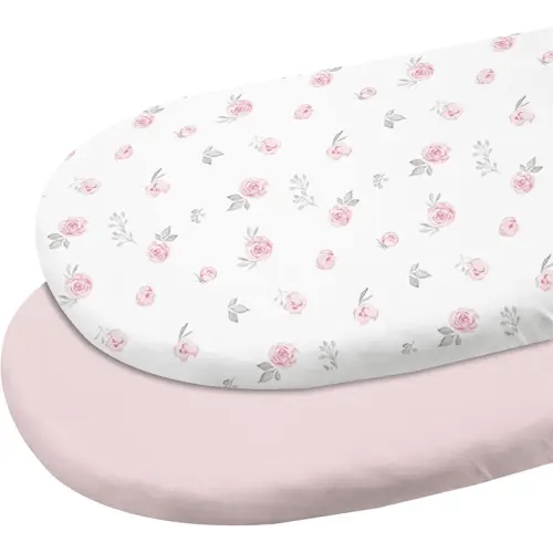 Gllquen Baby Bassinet Sheets 2 Pack, 100% Organic Cotton Bassinet Fitted Sheets for Girls Boys, Soft & Breathable Unisex Bassinet Mattress Sheets for Standard Bassinet 32"X16"(Pink)