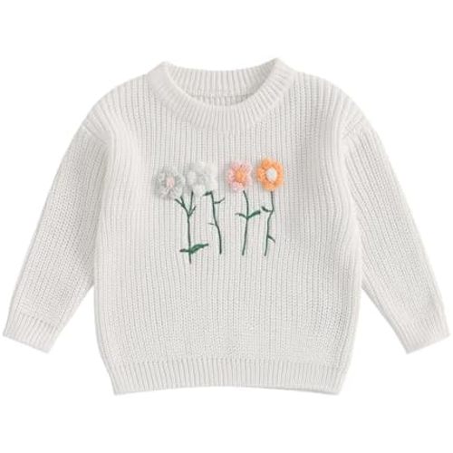 Baby Girl Sweater 3D Floral Knit Sweaters Toddler Infant Newborn Crewneck Pullover Sweatshirt Long Sleeve Tops