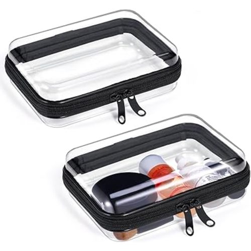2 Pack Zippered Hard Pouch, Clear Plastic Storage Box Containers Small Toiletry Bag, Clear Hard Shell Zipper Case for Small Items, Cosmetics, Toys, Building Blocks, Puzzles, Stationery Accessories