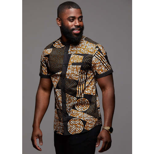 Olu Short Sleeve Mandarin Button-Up African Print Shirt