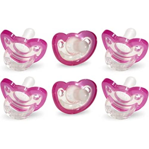 RaZbaby JollyPop Baby Pacifier for Newborns 0-3m - Soft BPA Free Medical Grade Silicone Made in The USA with a Durable one Piece Construction - Dishwasher Safe Easy to Sterilize - Pink, Pack of 6