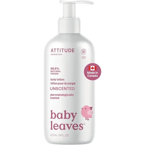 ATTITUDE Baby Lotion, Made in Canada, EWG Verified Moisturizer, Dermatologically Tested Moisturizing Cream, Vegan and Cruelty-Free, Unscented, 473 mL