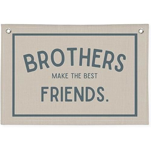 Brothers Make The Best Friends Banner, Boys Room Decor, Toddler Boy Room Decor, Linen Banner Wall Hanging Banner Flag Decor for Nursery Playroom 20x30