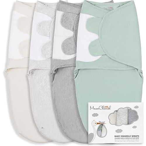 Mama Cheetah Baby Swaddle Sack, Organic Cotton Swaddle Blanket, Adjustable Swaddle Sleep Sacks, Easy Swaddles for Boy Girl 0-3 Month, Baby Essentials, 4-Pack