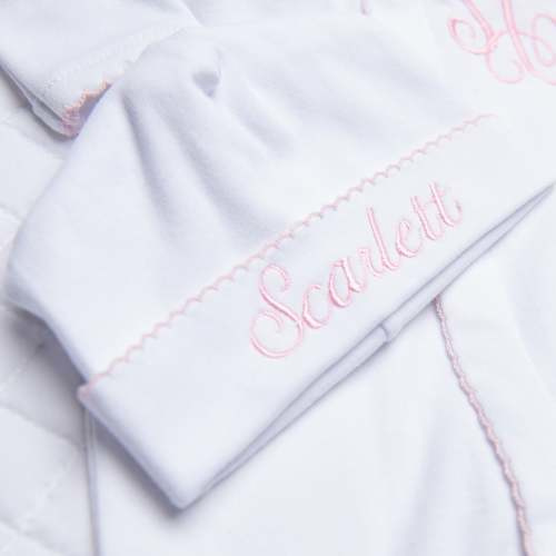 Hospital Hat - Magnolia Baby Girl White Pima Cotton Hat with Pink Trim