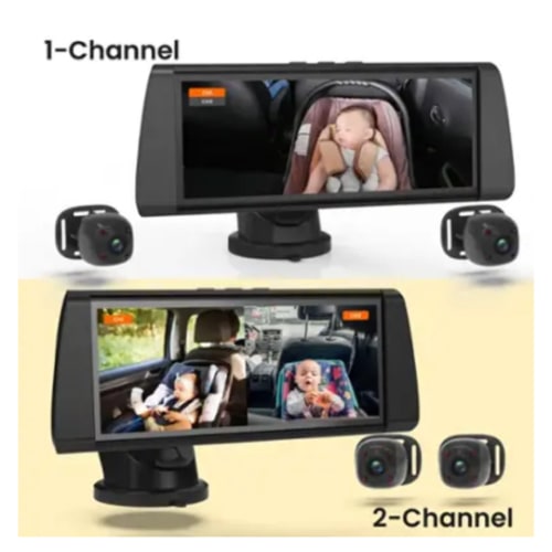 Rexing - BC300 Dual Channel Baby Car Camera – 1080p HD, IR Night Vision & Split-Screen Display - Black