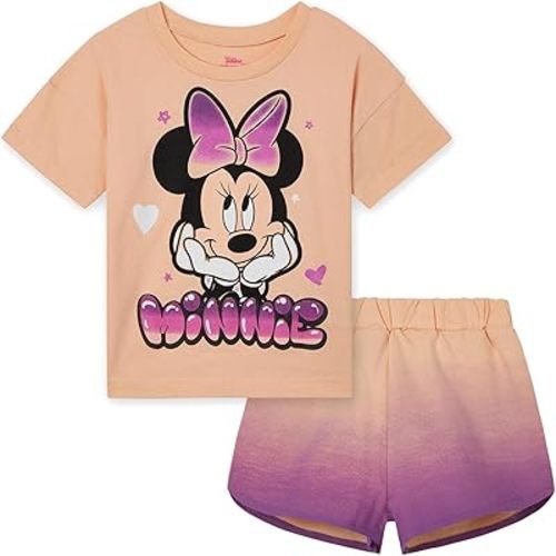 Disney Junior Floral T-Shirt and French Terry Shorts Outfit Set Newborn to Big Kid Sizes (6-9 Months - 14-16)