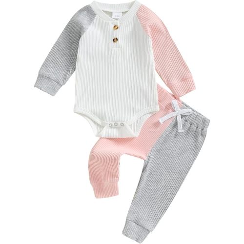 Thorn Tree Newborn Infant Baby Girl Clothes Ribbed Knitted Long Sleeve Romper Long Pants Stretchy Fall Outfits