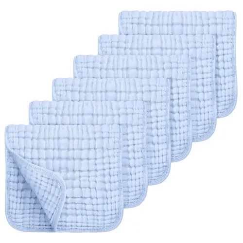 Looxii Muslin Burp Cloths 100% Cotton Muslin Cloths Large 20''x10'' Extra Soft and Absorbent 6 Pack Baby Burping Cloth for Boys and Girls (Blue)