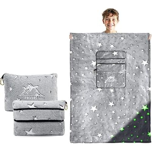 Travel Camping Outdoor Blanket-Space Star Travel Blanket Airplane Compact with Bag-Glow in Dark Blankets for Kids Boys Girls Gifts 40x60 Inches