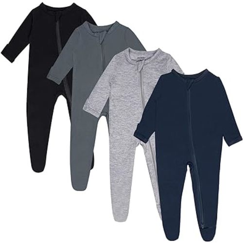 GUISBY Rayon Baby Footed Pajamas with Mitten Cuffs, 2 Way Zipper Long Sleeve Sleepers 4-pack