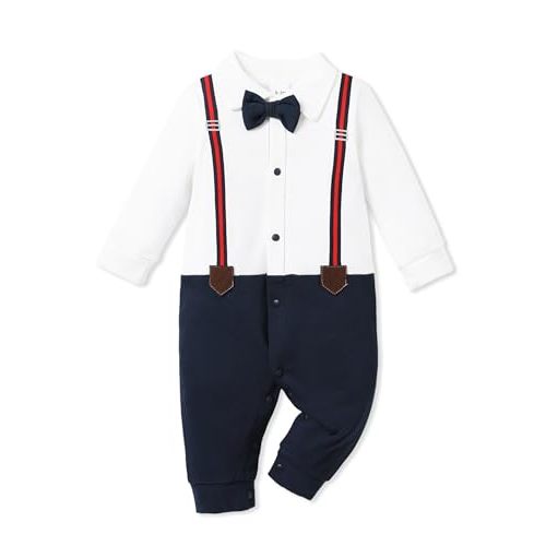 PATPAT Little CoCo&Gentlemen Baby Boy's Romper Suits Cotton Jumpsuit Formal for Wedding Outfits Infant Clothes 0-18 Months