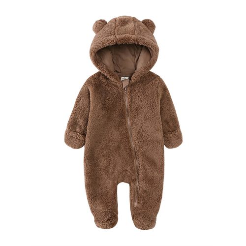 ENFLASH Baby Fleece Bodysuit Infant One Piece Newborn Hooded Footie Romper Outerwear Toddler Jacket