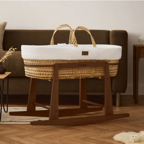 Organic Wheat Moses Basket, Mattress & Rocking Stand — White ‐ The Little Green Sheep