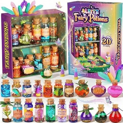 Alritz Fairy Potions Kit for Kids - Magic Potion Making Kit 20 Bottles, Glitter Crystals, Gifts for Girls Ages 6+ Year Old, Creative Craft Indoor Activity Party Birthday