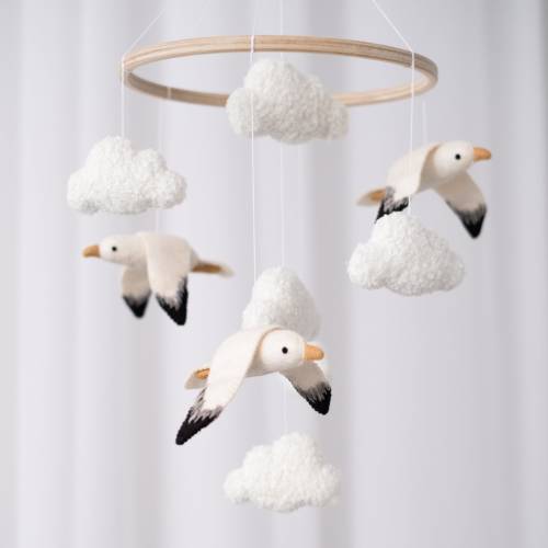 Gull baby mobile Crib mobile with Seagulls , Felt mobile  Birds nursery